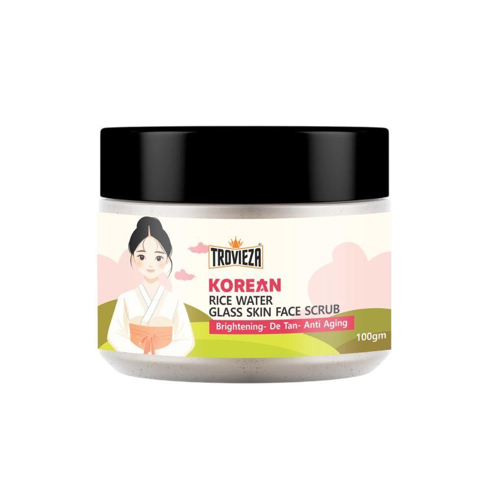 Trovieza Korean Rice water Glass Skin Face Scrub for Brightening skin, de tan & anti aging, for face & Body, Exfoliating, cleans pores, Moisturizing, 100gm